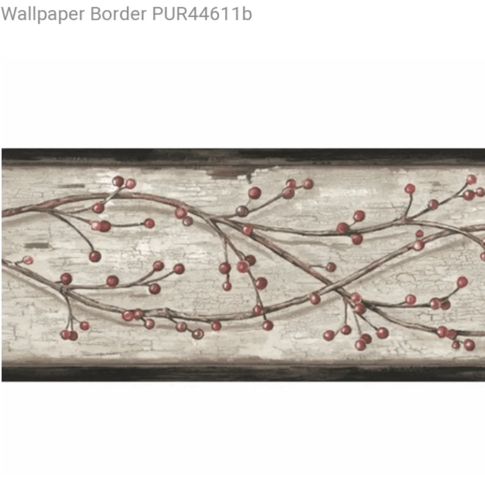 Wallpaper Border Country Winterberry Branches Grey